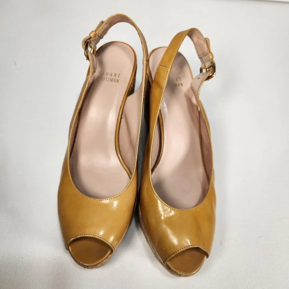 Vintage Stuart Weitzman Shoes Womens Size 9M Yellow‎ Patent Wedge Heels Platform - Picture 6 of 9